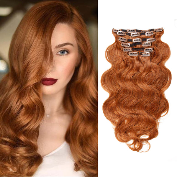 Hot Sale ! ViviaBella Copper Red Clip in Body Wave Human Hair Extensions 100% Unprocessed Virgin Human Hair Double Weft 7Pcs/lot with 16 Clips for Girls Beauty.