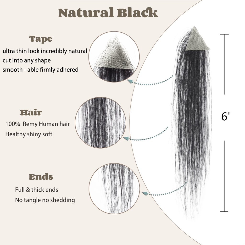 viviaBella human hair hairloss on temples bald spot toupee scar human hair replacement hairline straight Tape-on Triangle hair patch for men and women（2Pcs）