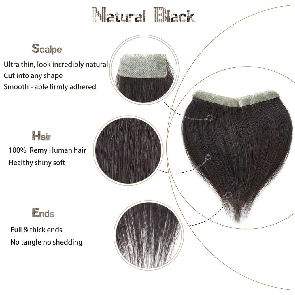 viviabella Frontal Hairpiece for men Natural Black Hair Extension Hairline Loss Straight Tape in Human Hair Toppers Replacement Toupee