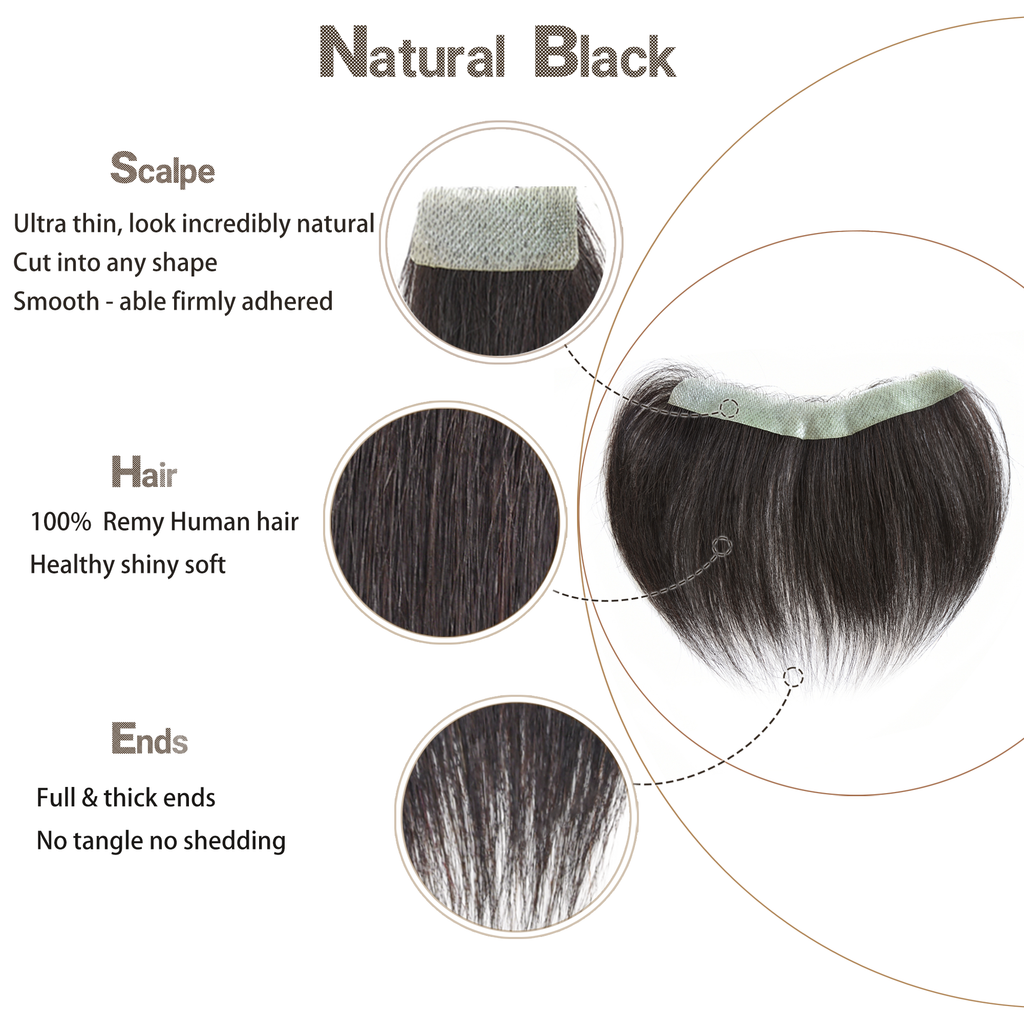viviabella Frontal Hairpiece for men Natural Black Hair Extension Hairline Loss Straight Tape in Human Hair Toppers Replacement Toupee