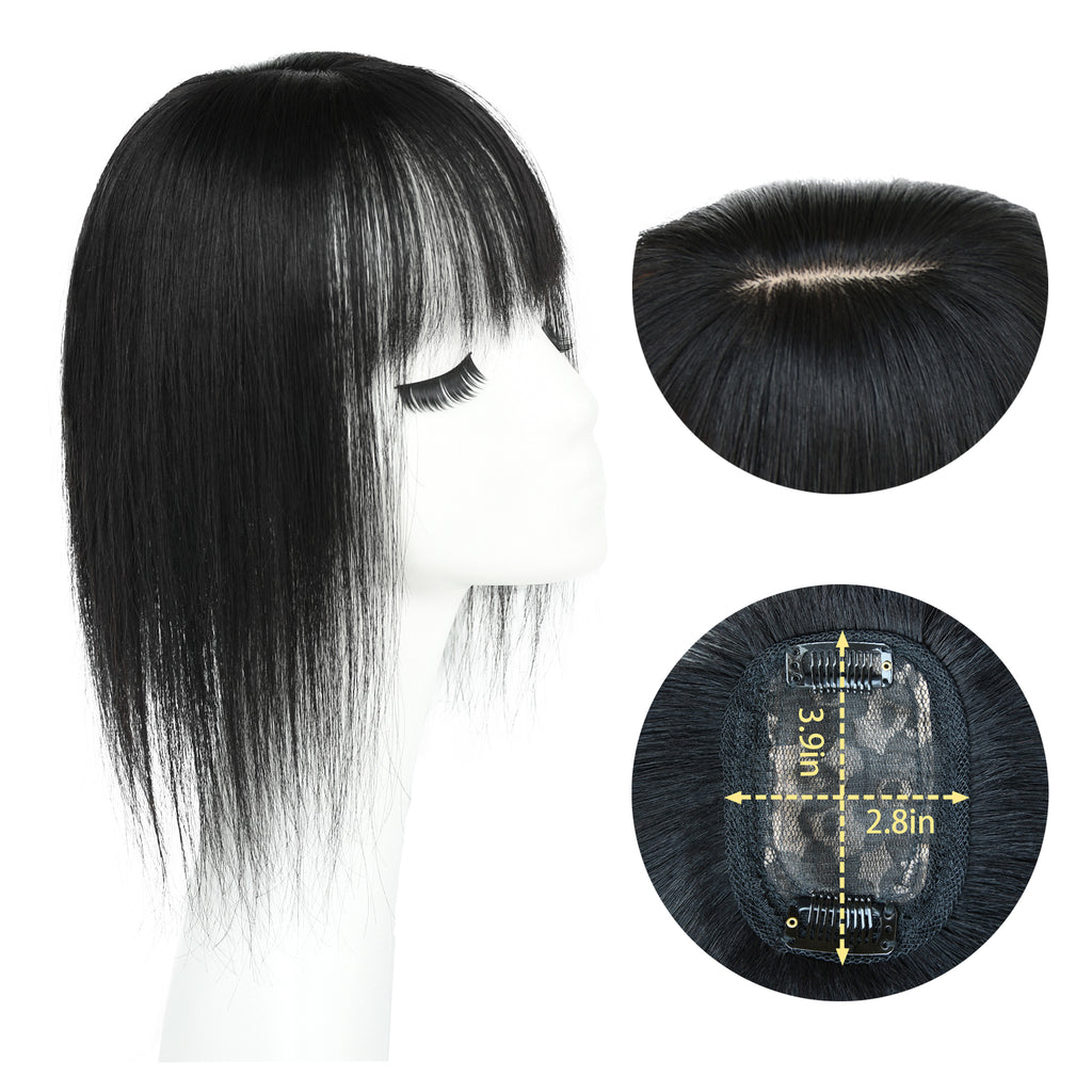viviaBella Human Hair Topper - 2.7" x 3.9" Clip-In & Seamless Solution for Thinning Hair - Medium Chocolate Brown, 8 Inch Thick Silk Base for Women