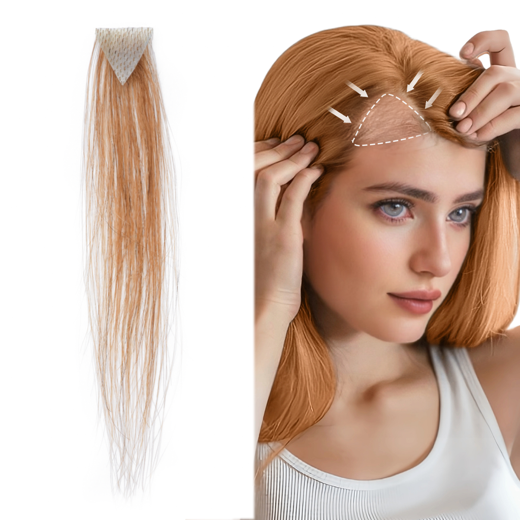 viviaBella human hair hairloss on temples bald spot toupee scar human hair replacement hairline straight Tape-on Triangle hair patch for men and women（2Pcs）