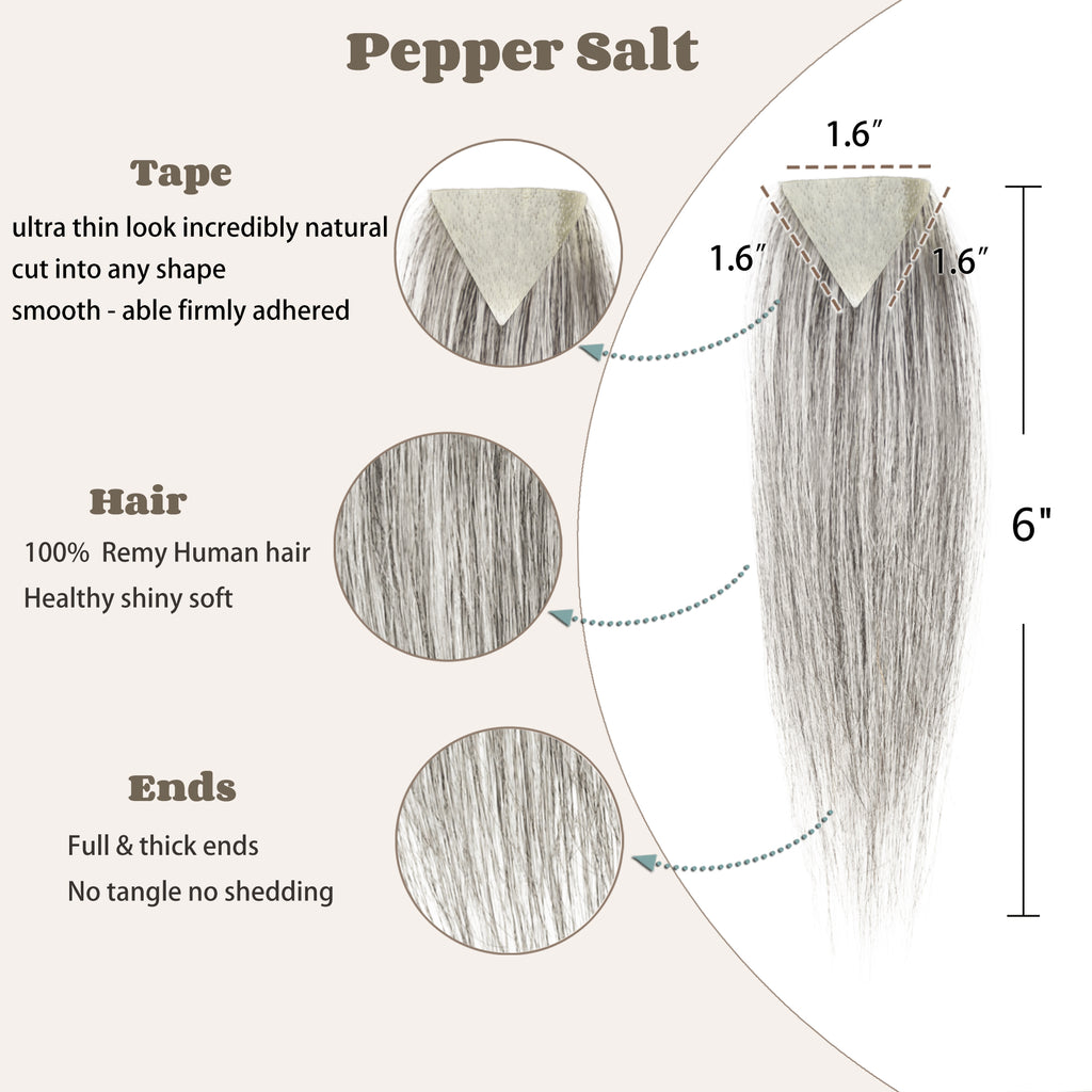 viviaBella human hair hairloss on temples bald spot toupee scar human hair replacement hairline straight Tape-on Triangle hair patch for men and women（2Pcs）