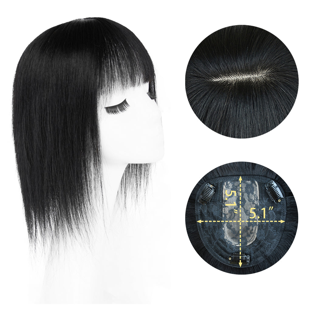 viviaBella Human Hair Topper - 2.7" x 3.9" Clip-In & Seamless Solution for Thinning Hair - Medium Chocolate Brown, 8 Inch Thick Silk Base for Women