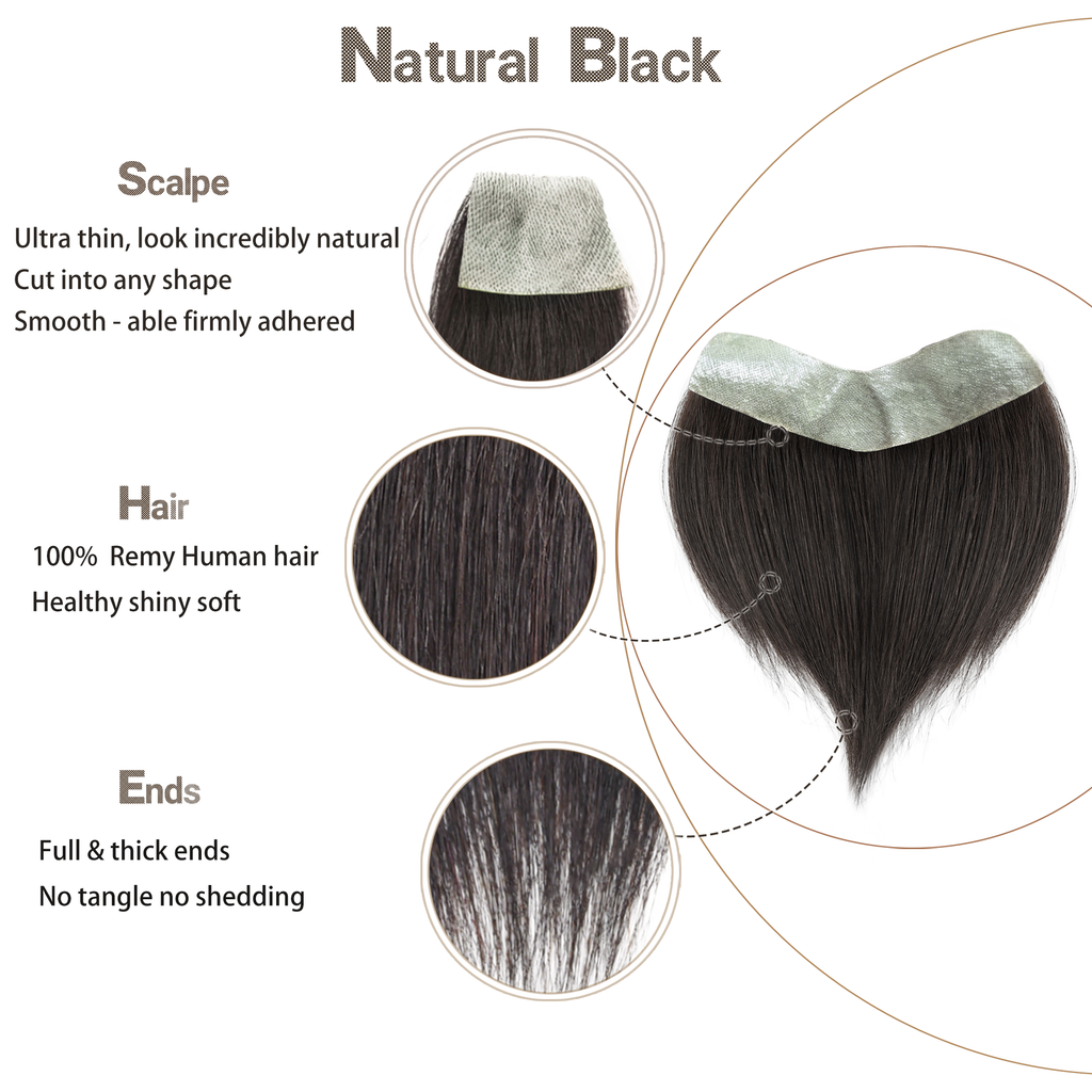 viviabella Frontal Hairpiece for men Natural Black Hair Extension Hairline Loss Straight Tape in Human Hair Toppers Replacement Toupee