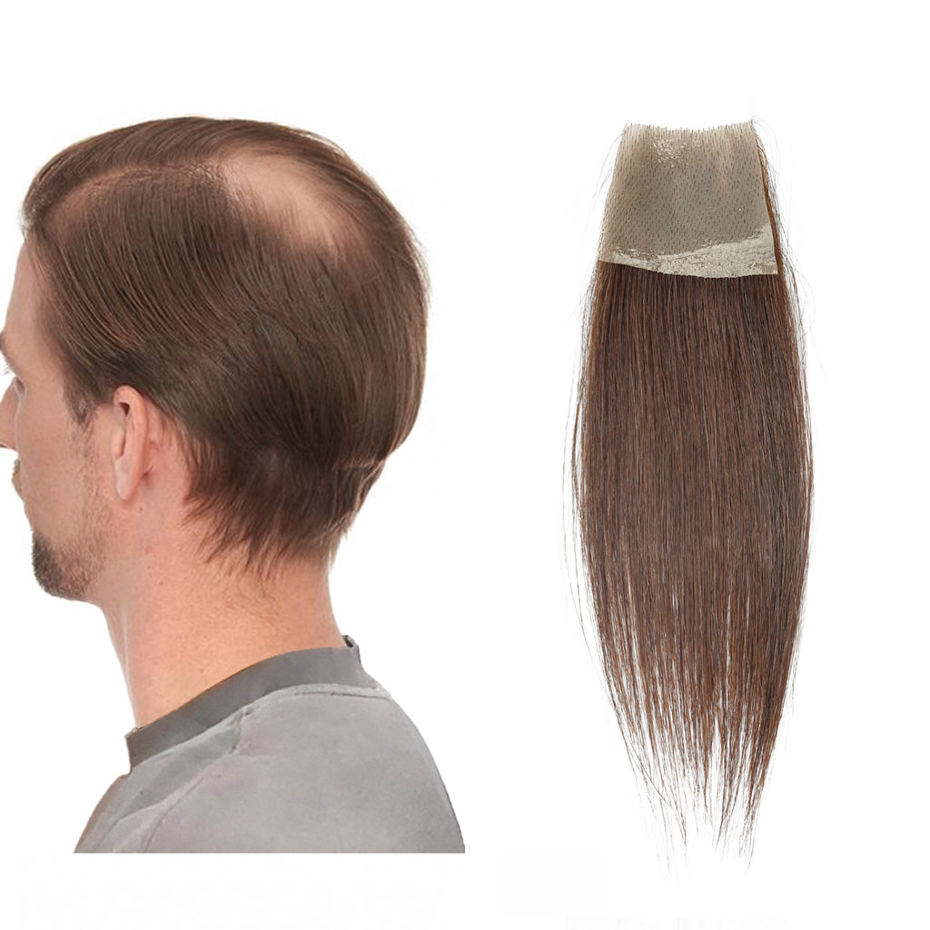 viviaBella human hair bald spot hair patch toupee scar human hair replacement hairline loss straight Tape for men and women