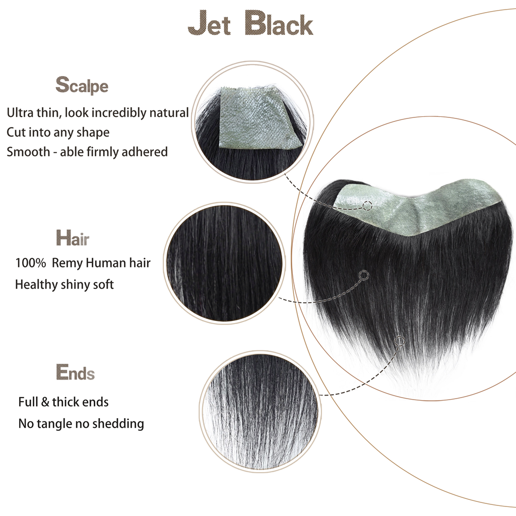 viviabella Frontal Hairpiece for men Natural Black Hair Extension Hairline Loss Straight Tape in Human Hair Toppers Replacement Toupee