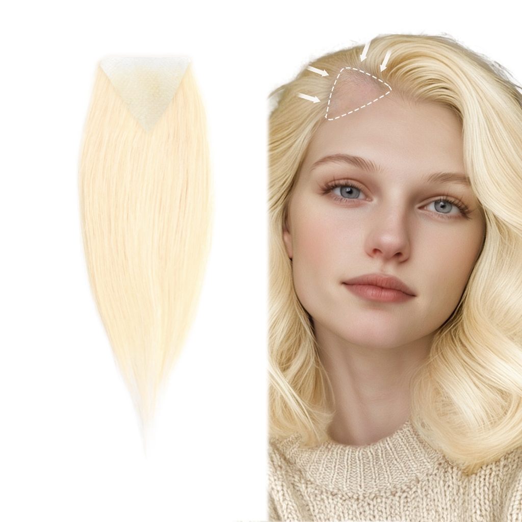 viviaBella human hair hairloss on temples bald spot toupee scar human hair replacement hairline straight Tape-on Triangle hair patch for men and women（2Pcs）