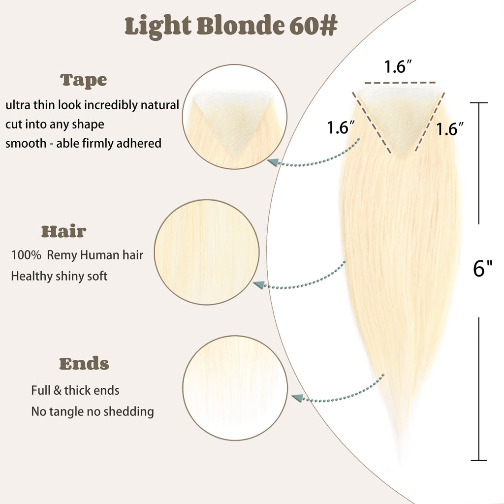 viviaBella human hair hairloss on temples bald spot toupee scar human hair replacement hairline straight Tape-on Triangle hair patch for men and women（2Pcs）