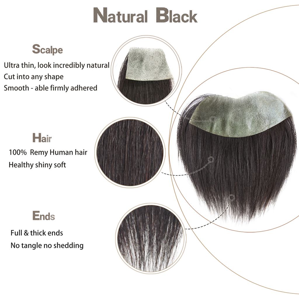viviabella Frontal Hairpiece for men Natural Black Hair Extension Hairline Loss Straight Tape in Human Hair Toppers Replacement Toupee