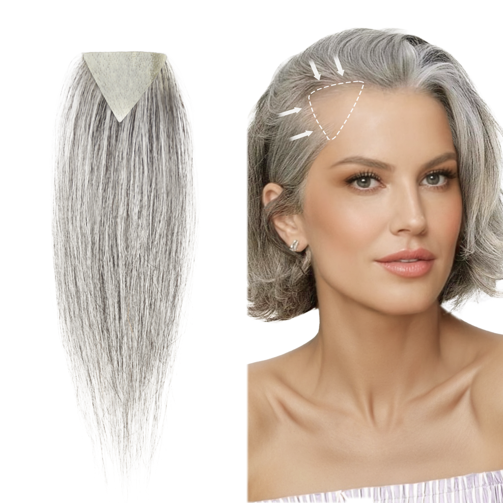 viviaBella human hair hairloss on temples bald spot toupee scar human hair replacement hairline straight Tape-on Triangle hair patch for men and women（2Pcs）