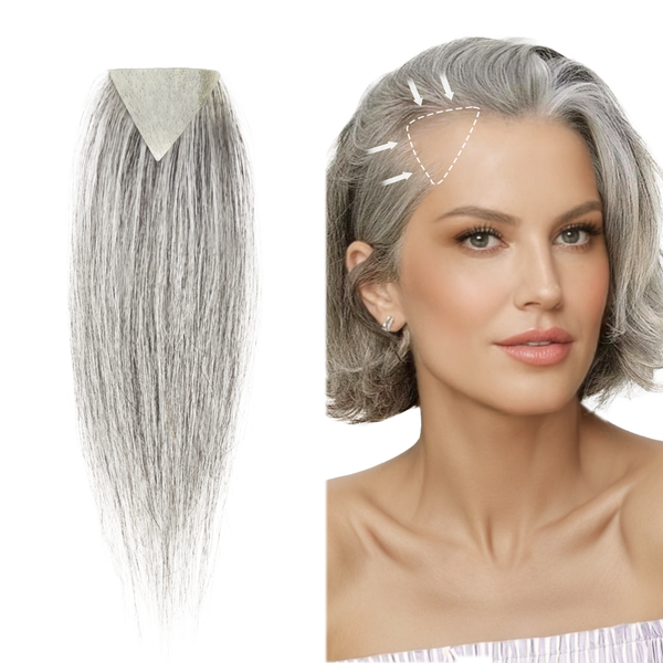 viviaBella human hair hairloss on temples bald spot toupee scar human hair replacement hairline straight Tape-on Triangle hair patch for men and women（2Pcs）