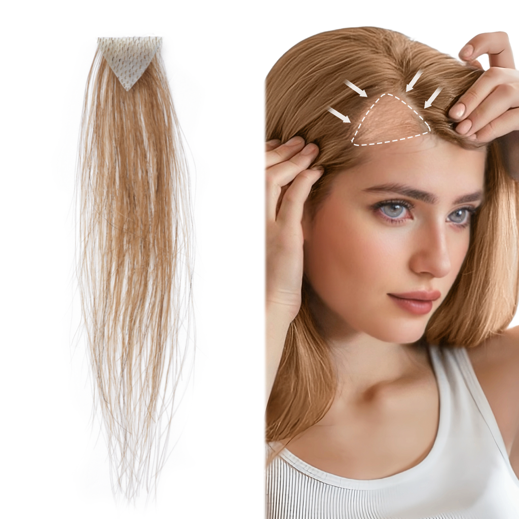 viviaBella human hair hairloss on temples bald spot toupee scar human hair replacement hairline straight Tape-on Triangle hair patch for men and women（2Pcs）