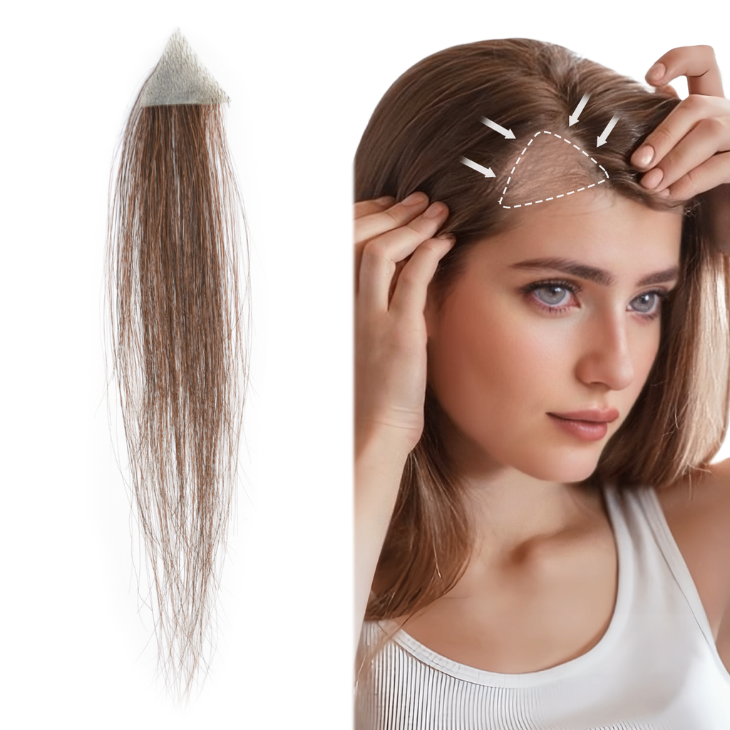 viviaBella human hair hairloss on temples bald spot toupee scar human hair replacement hairline straight Tape-on Triangle hair patch for men and women（2Pcs）