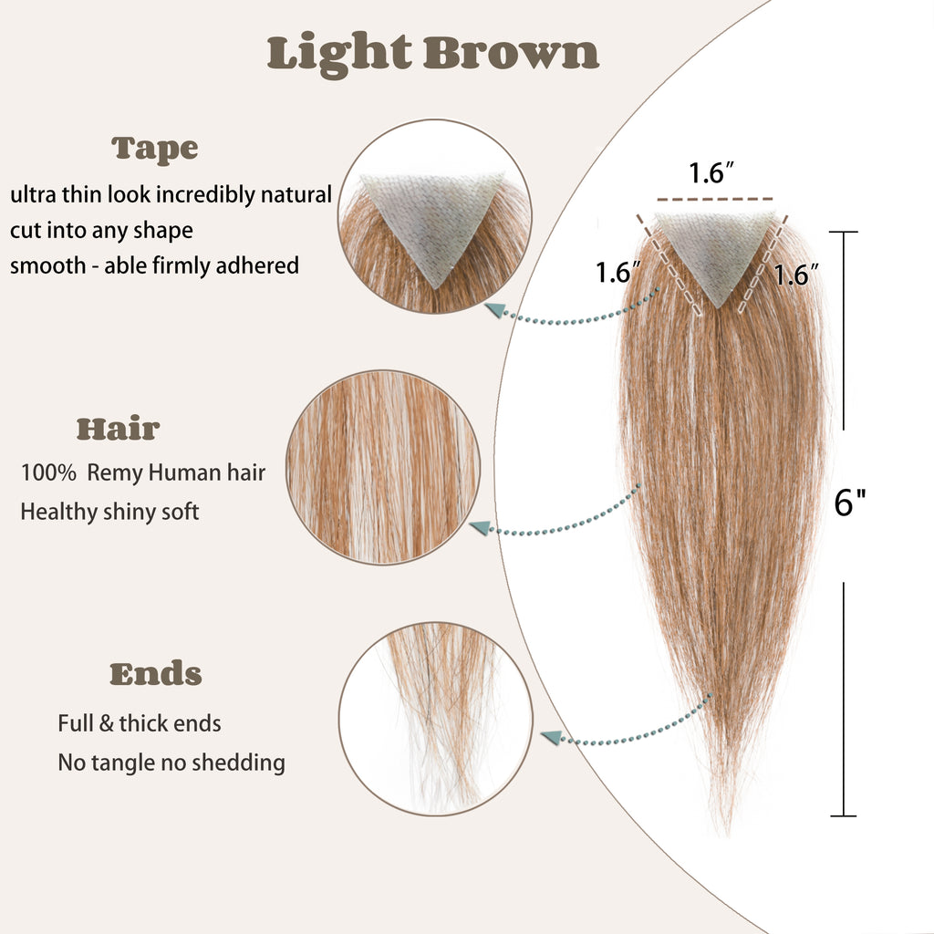 viviaBella human hair hairloss on temples bald spot toupee scar human hair replacement hairline straight Tape-on Triangle hair patch for men and women（2Pcs）