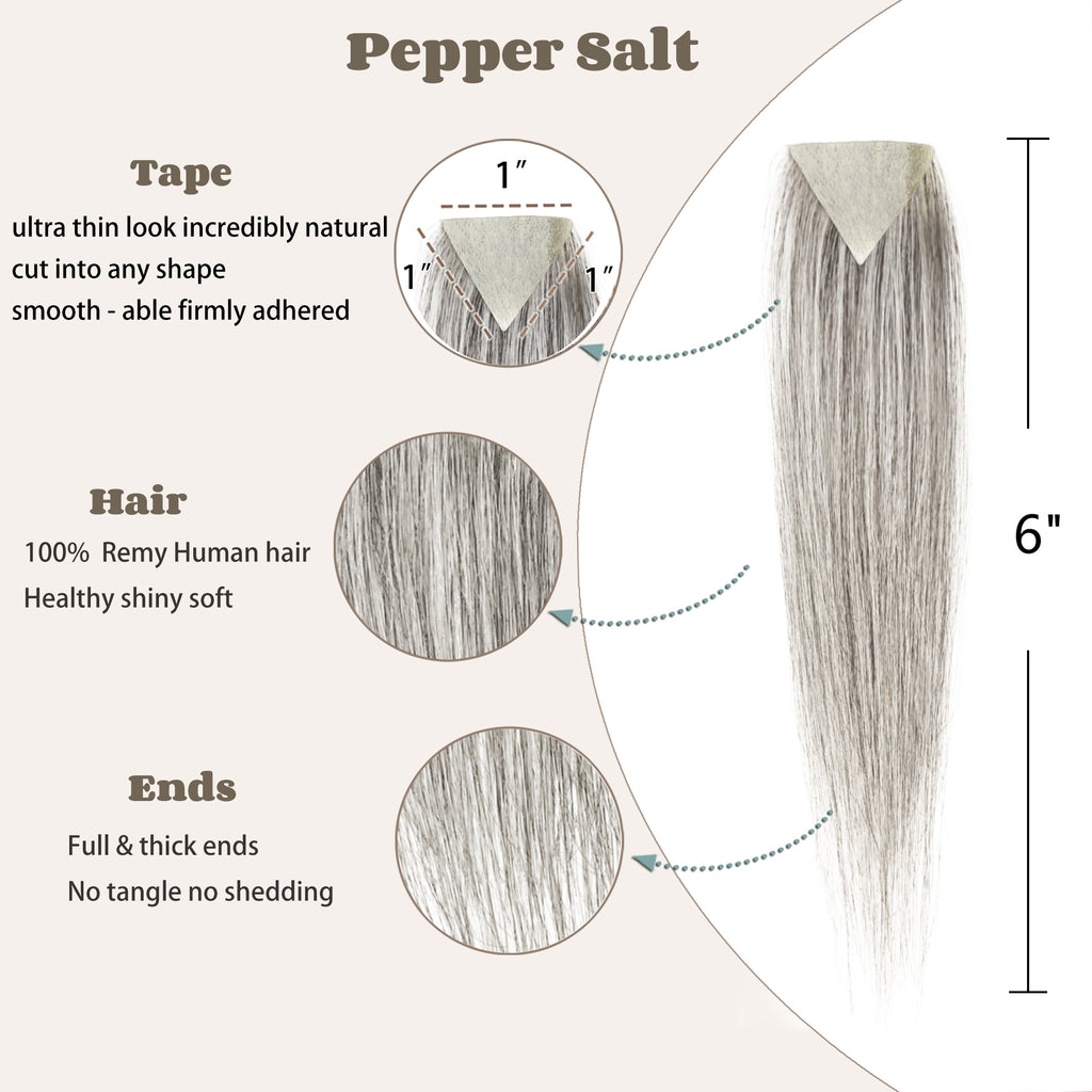 viviaBella human hair hairloss on temples bald spot toupee scar human hair replacement hairline straight Tape-on Triangle hair patch for men and women（2Pcs）