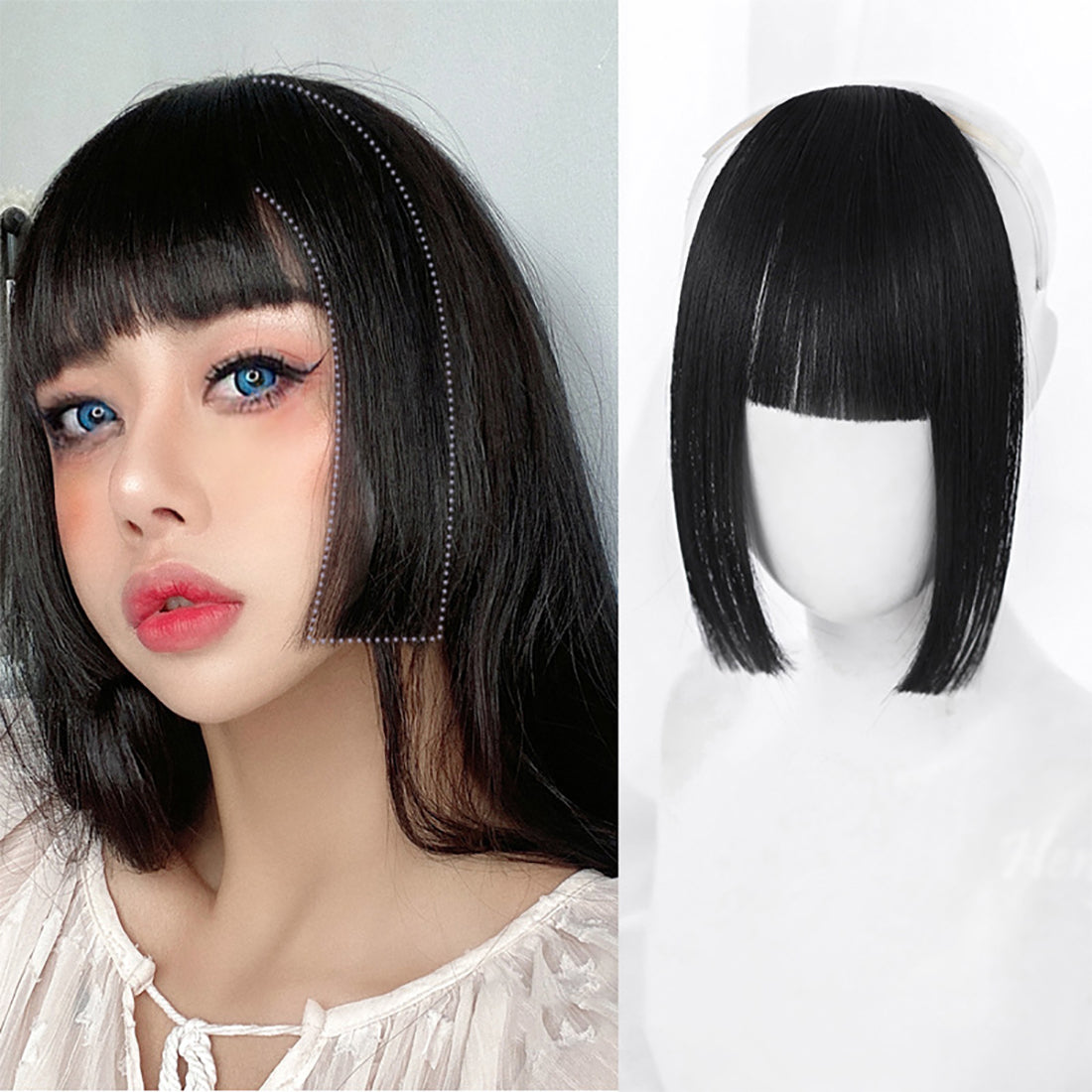 viviaBella Human Hair Clip in Hair Bangs Princess Cut Bangs