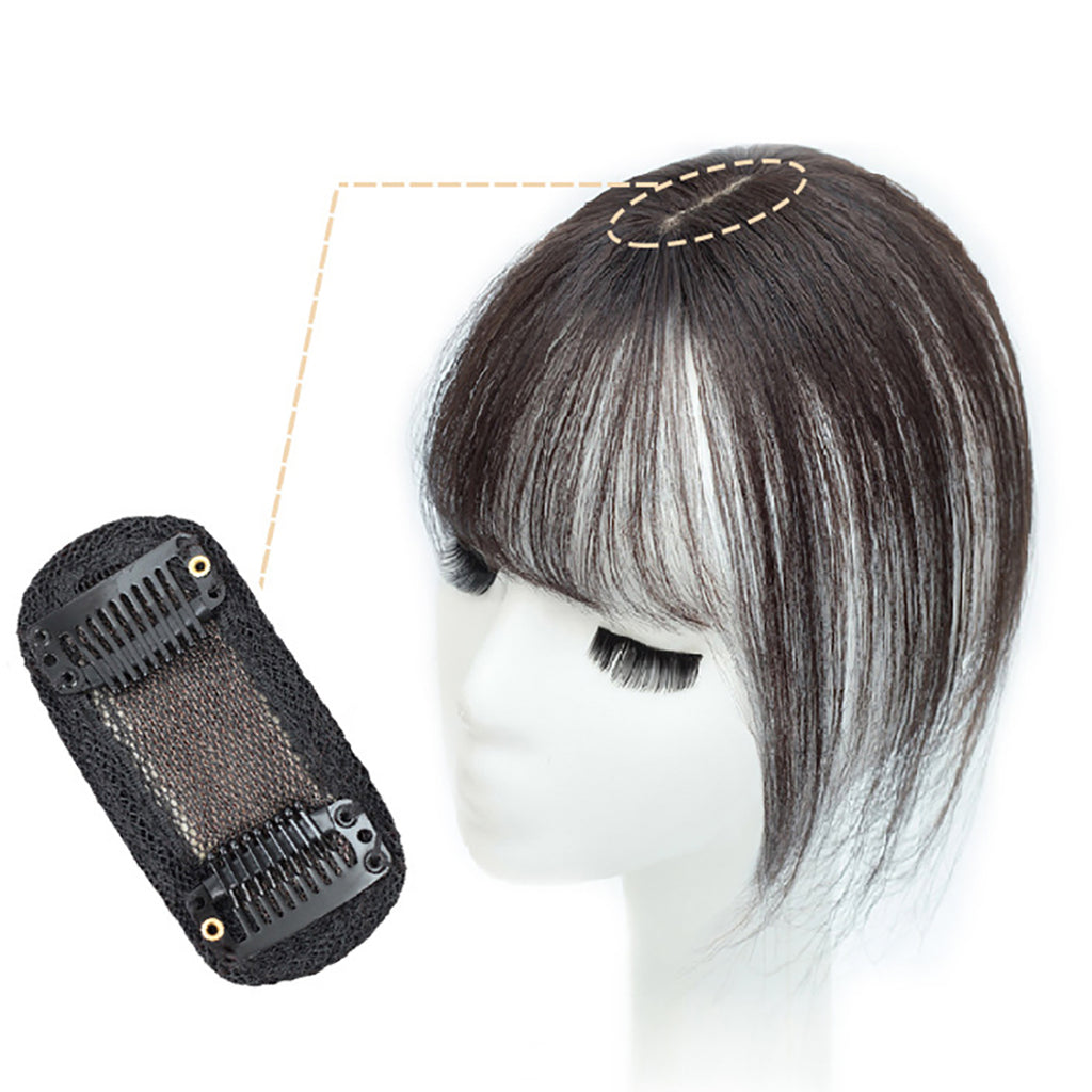 viviaBella Human Hair Clip in Hair Bangs 3D Machine Made Mono Base Clip-on Bangs Topper Real Hair Air Bangs One Piece Clip in Hair Topper/Hair Fringe