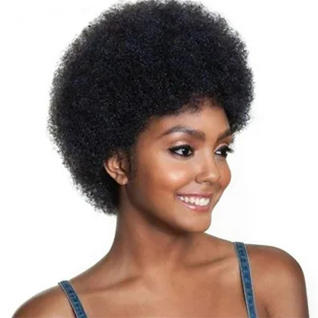 Viviabella Curly Fluffy Explosion Short Human Hair Wig Natural Black A -  viviaBella Hair