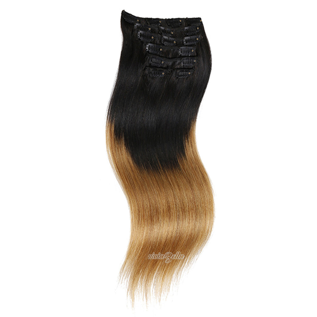 Straight Clip-in Ombre Black root Virgin Human Hair Extension