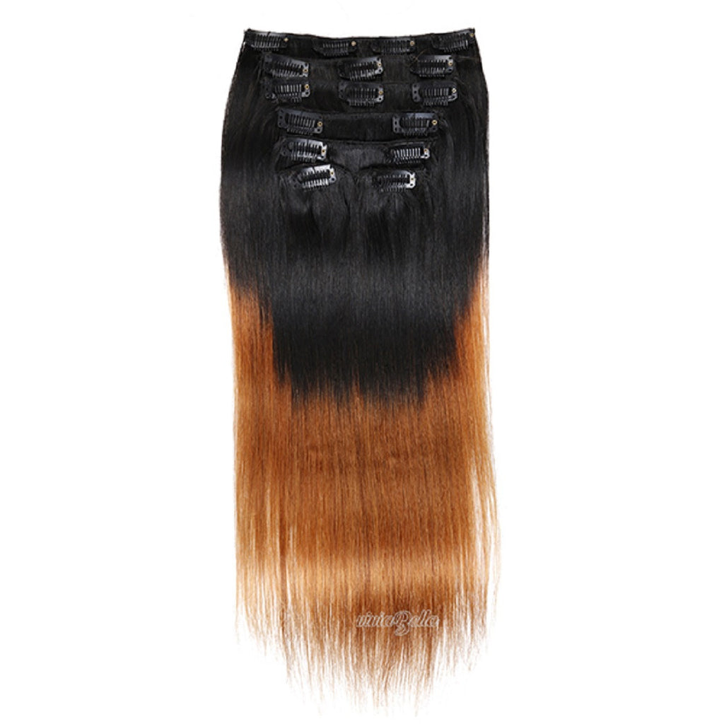 Straight Clip-in Ombre Black root Virgin Human Hair Extension