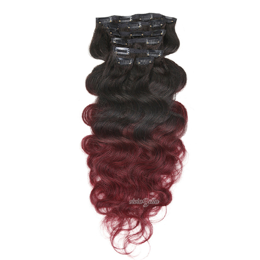 Ombre Black to Brown with Honey Blonde Clip-in Body Wavy Virgin Human Hair Extension