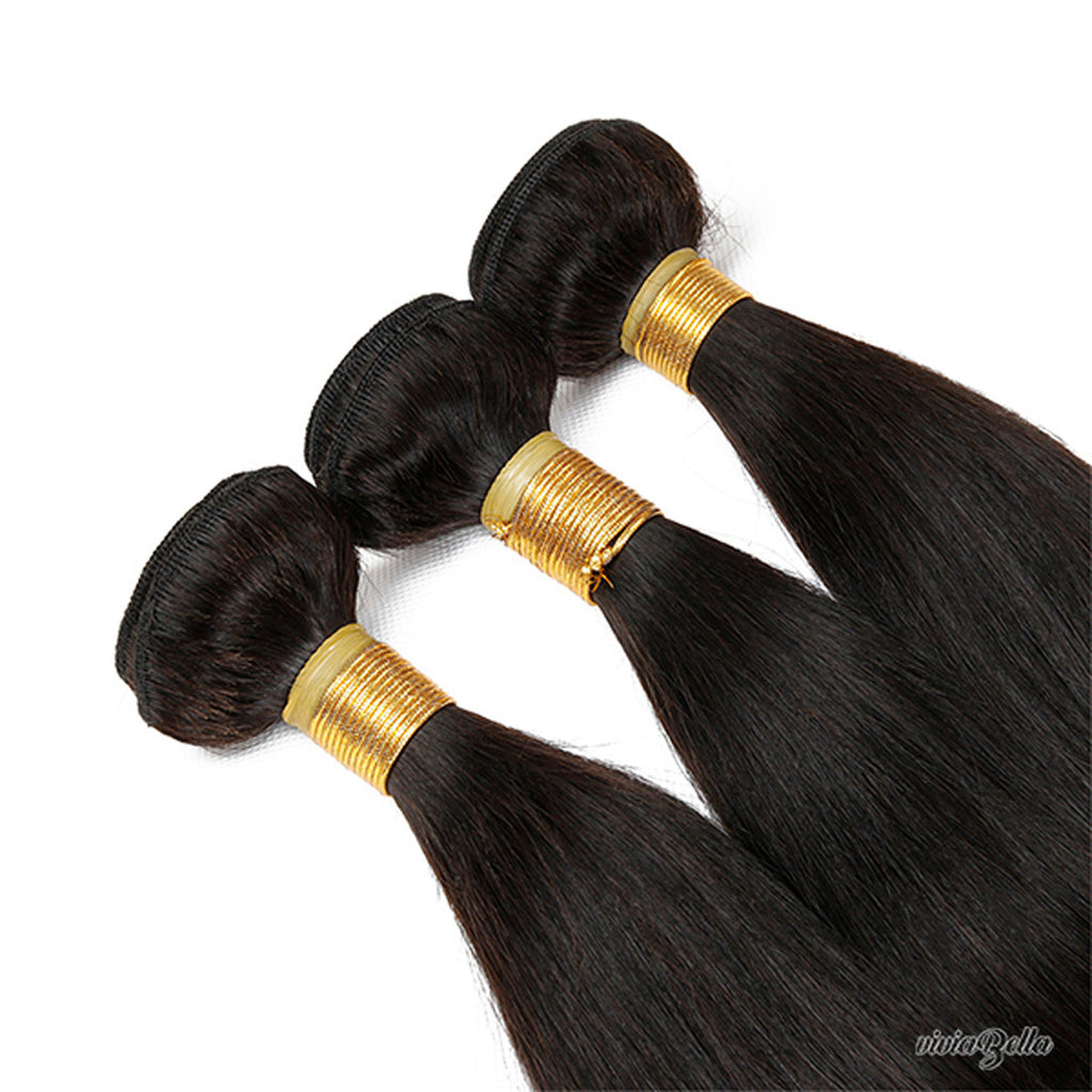 Bundles Straight Virgin Human Hair Extensions with Frontal Lace Closure 13*4(1B)