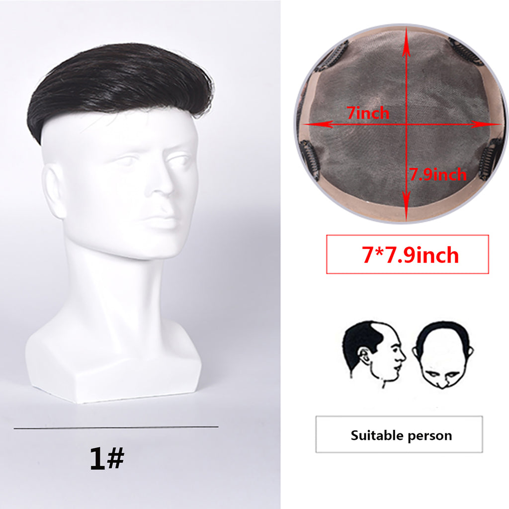 Hand Tied Lace Toupee Human Hair Extension Clip in Hairpieces Topper Top Hair Piece for Men with Hair Loss Natural Black