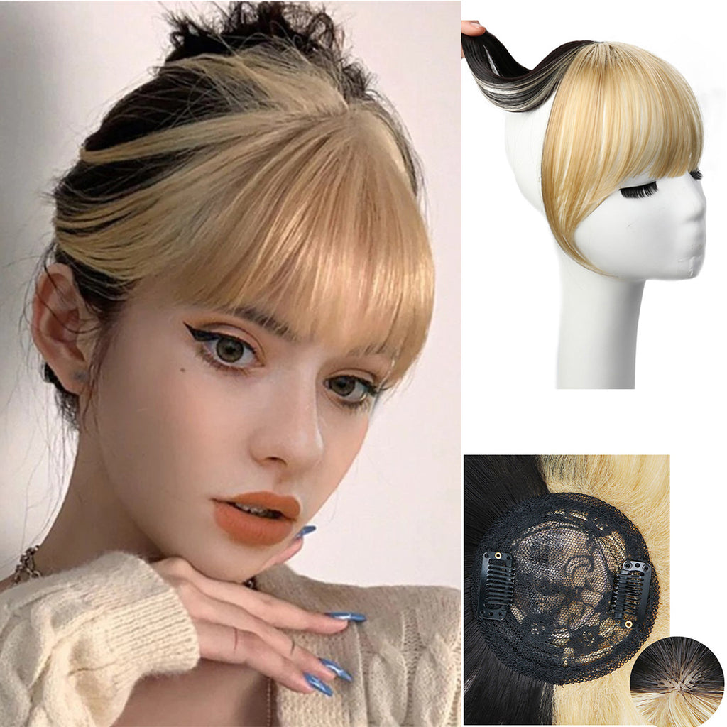 viviaBella Clip in Bangs Straight mixed colour Fringe Hair Patch Synthetic Topper Cover Hairpieces with Bangs for Women Girls One Piece Bangs with Temples