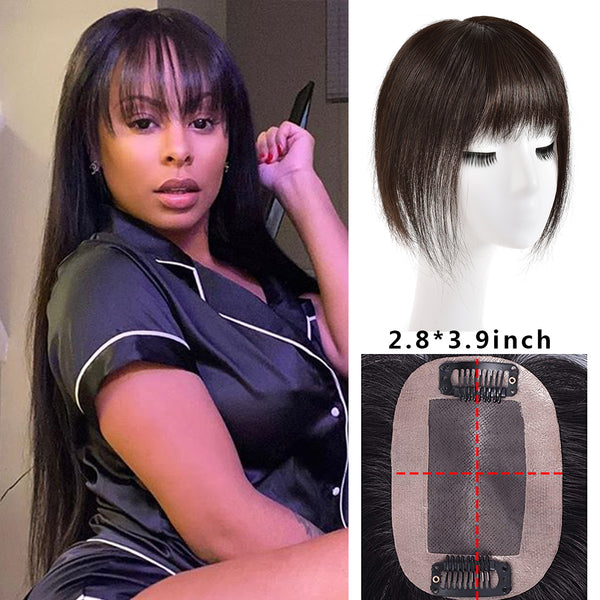 viviaBella 100% lace base Human Hair Topper Clip In Top Hairpiece Hair Piece Seamless Breathable Mono Base Toupee Hairpiece for Women