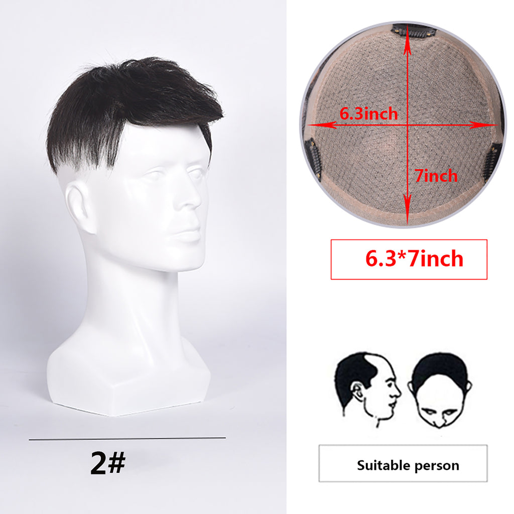 Slik Base Toupee Human Hair Extension Clip in Hairpieces Topper Top Hair Piece for Men with Hair Loss Natural Black