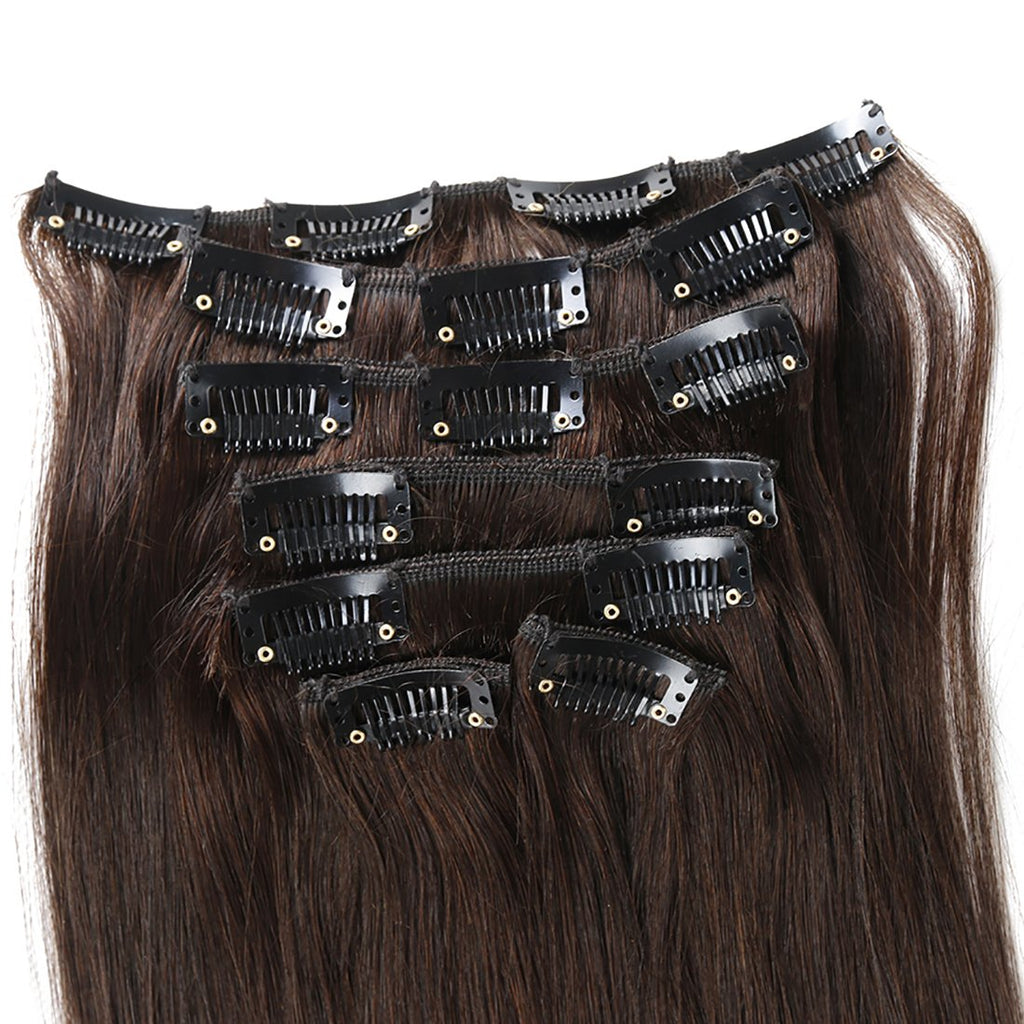 120 Gram 16“-22” Straight Clip in Human Hair Extensions Double Weft Straight clip in Brazilian Virgin Human Hair Full Head  7 Pieces/set
