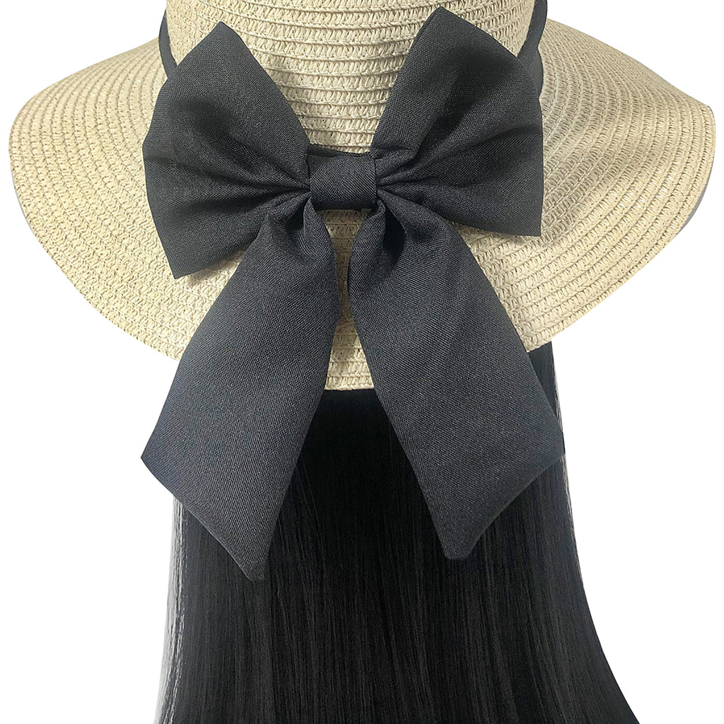 viviaBella Straw Hat with Hair Extensions Synthetic Wig Hat for Women Straw Hats with Hair Attached (L(Head Circum:22.6"-23.6")