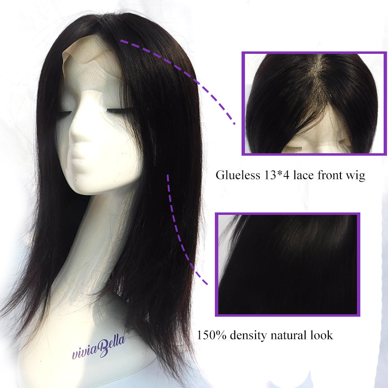 Natural Black Silky Stright 12"-22" Lace Front Wig with lace 13" by 4"