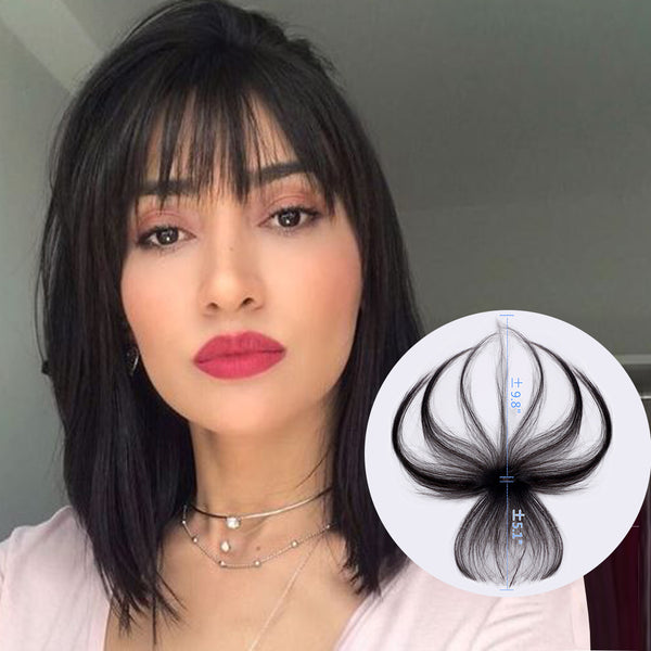viviaBella Human Hair Clip in Hair Bangs 3D Clip-on Bangs Topper Real Hair Air Bangs One Piece Clip in Hair Topper/Hair Fringe (3D Machine Made, Natural Black)
