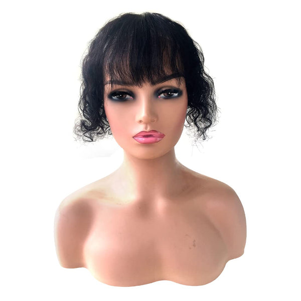 viviaBella Curly Wavy Clip in Human Hair Toppers Seamless Hairpiece for Women Thick Silk Base Topper for Thicking Hair