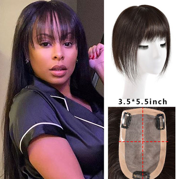 viviaBella 3 clips 100% lace base Human Hair Topper Clip In Top Hairpiece Seamless Breathable Mono Base Toupee Hairpiece for Women