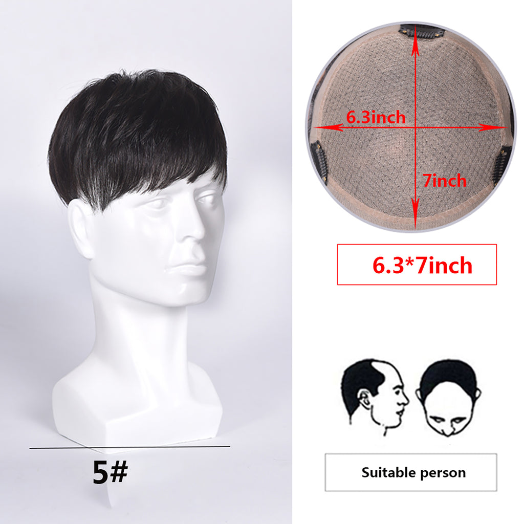 Slik Base Toupee Human Hair Extension Clip in Hairpieces Topper Top Hair Piece for Men with Hair Loss Natural Black
