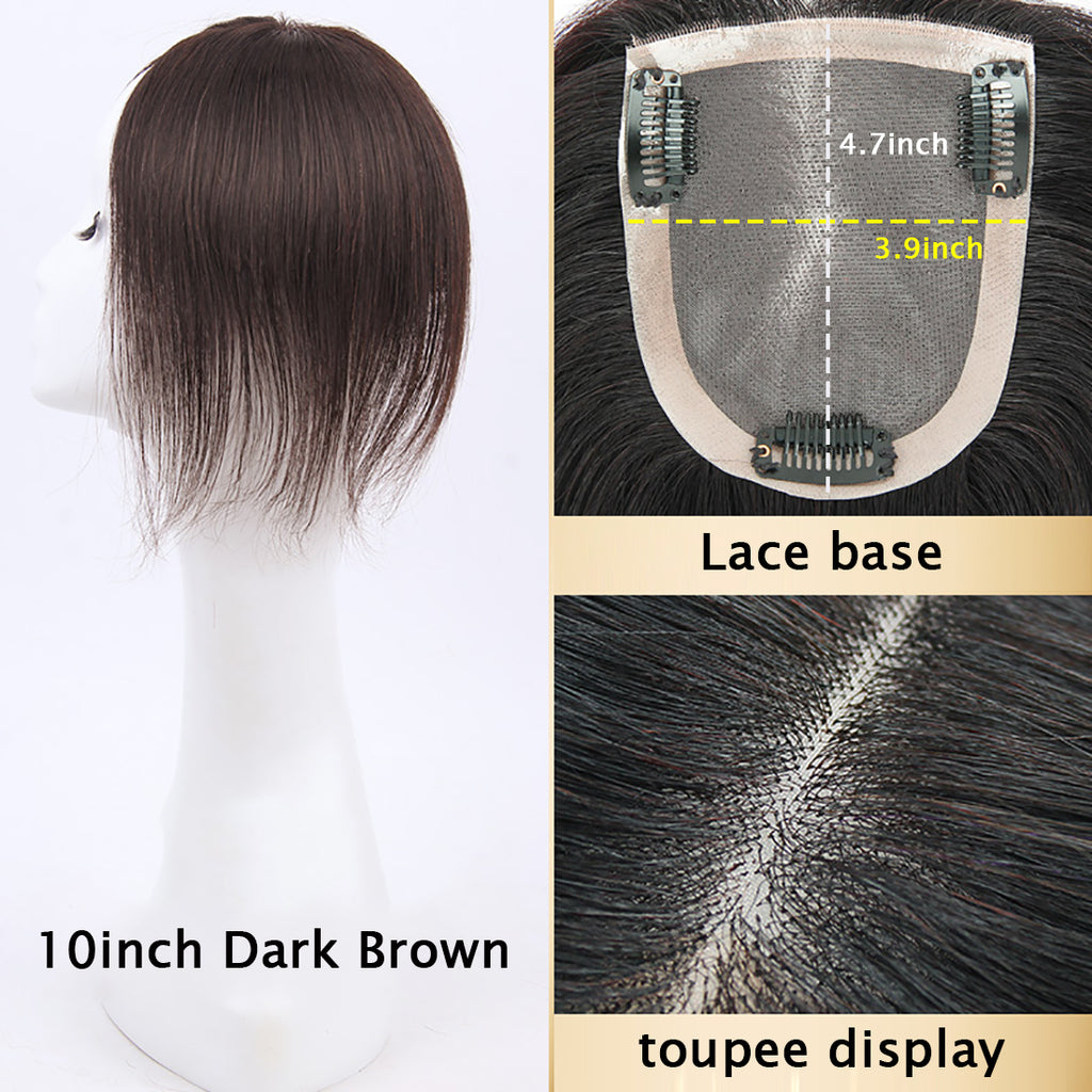 viviaBella 3 clips 100% lace base Human Hair Topper Clip In Top Hairpiece Seamless Breathable Mono Base Toupee Hairpiece for Women