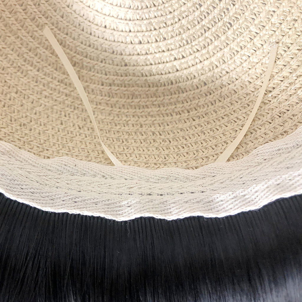viviaBella Straw Hat with Hair Extensions Synthetic Wig Hat for Women Straw Hats with Hair Attached (L(Head Circum:22.6"-23.6")
