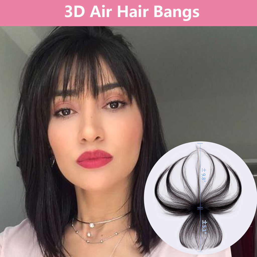 viviaBella Human Hair Clip in Hair Bangs 3D Clip-on Bangs Topper Real Hair Air Bangs One Piece Clip in Hair Topper/Hair Fringe (3D Hand Made, Natural Black)