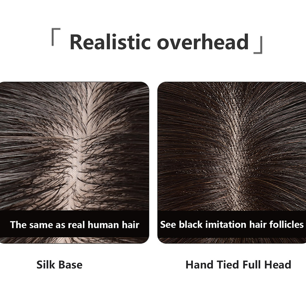 Hand Tied Lace Toupee Human Hair Extension Clip in Hairpieces Topper Top Hair Piece for Men with Hair Loss Natural Black