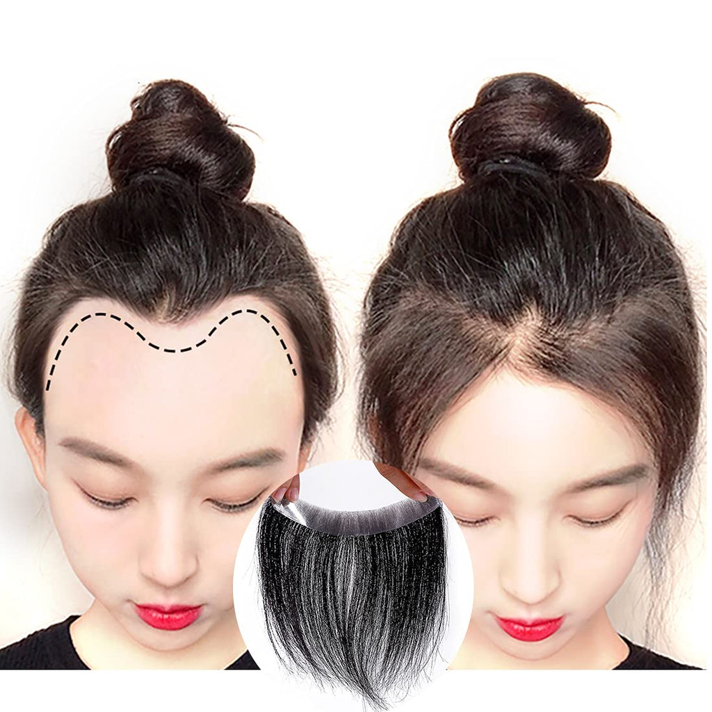 ViviaBella Frontal Hairpiece for Women Natural Black Hair Extension Hairline Loss Straight Tape in Human Hair Toppers Replacement Toupee