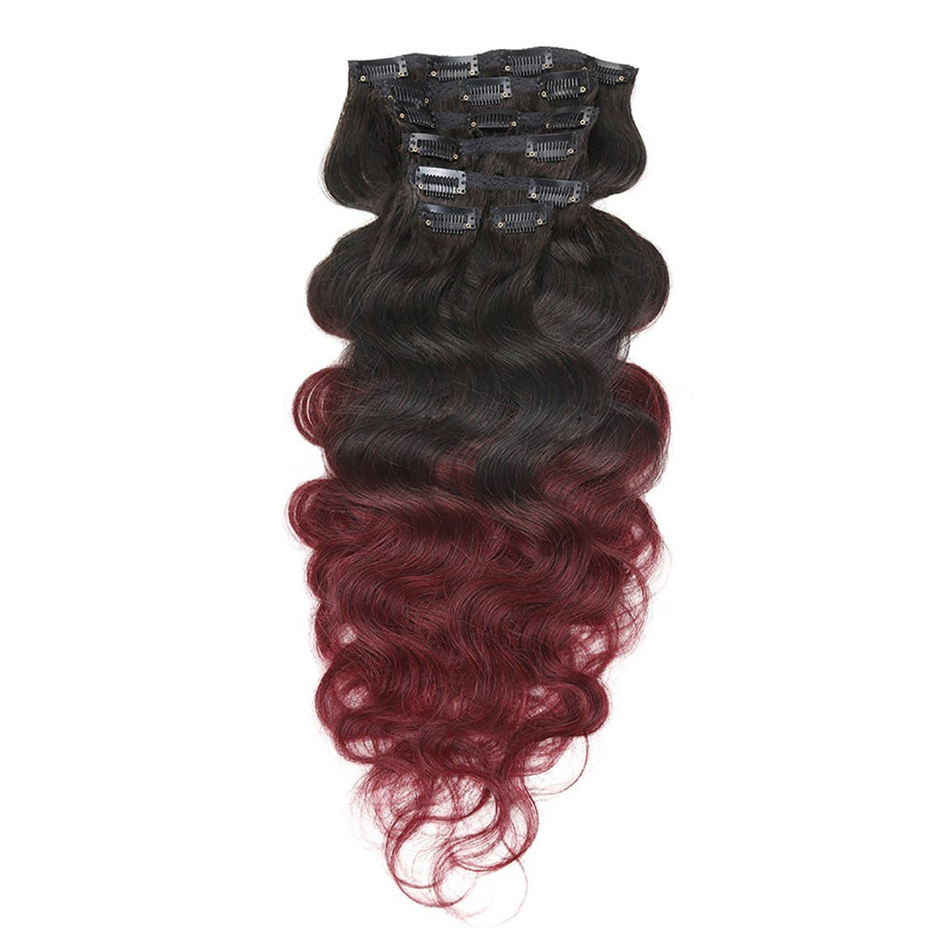 Wavy Ombre Hair Extensions Clip in Human Hair Brazilian Virgin Hair Double Weft Clip ins 160g 7 Pieces/set