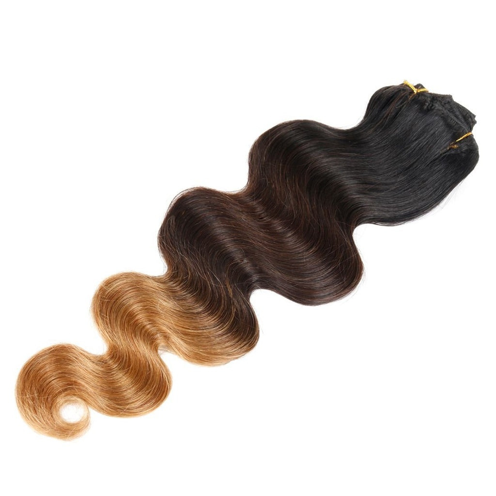 Ombre Hair Extensions Clip in Human Hair Brazilian Virgin Hair Double Weft 7 Pieces/set