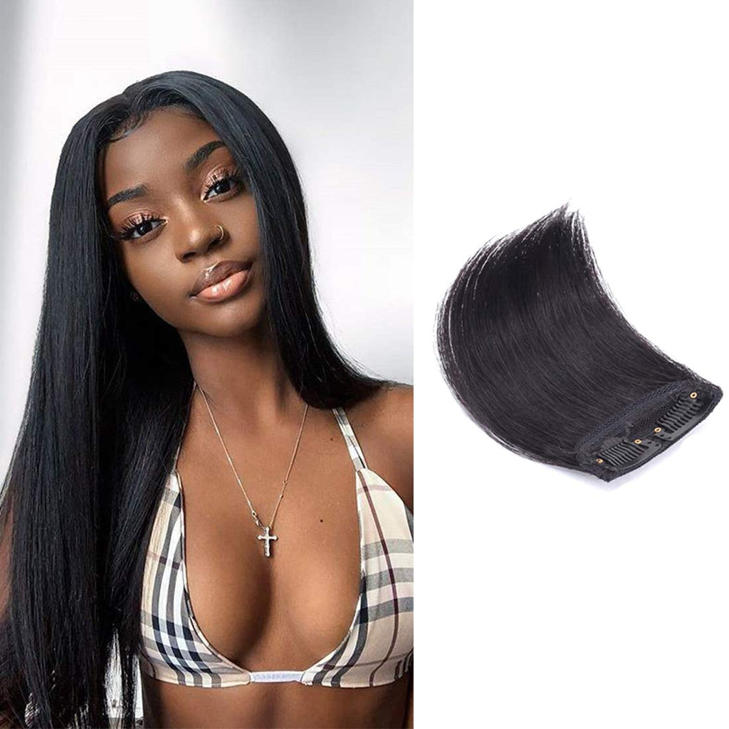 ViviaBella Mini Clip in Hairpieces Real Human Hair Extensions Thick One Piece Straight Invisible Hairpin Add Volume Fluffy Natural Cushion High Hair for Women Men (two clips,4inch,6inch,10inch )