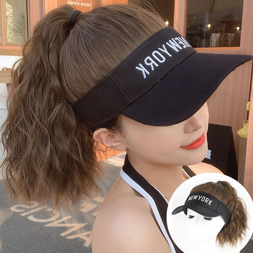 viviaBella Hat Wig Hat with Hair Ponytail Wig Baseball Cap with Hair Brown Long Wavy Hair Wig for Women