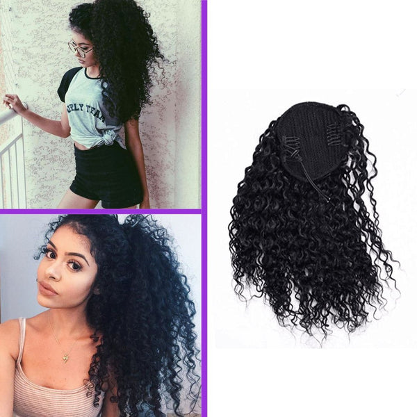 Jerry Curly Ponytail Hair Piece Clip ins Brazilian Virgin Hair Top Closure Ponytail