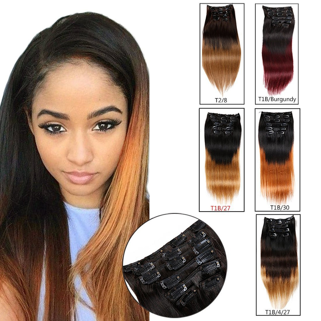 Ombre Hair Extensions Clip in Human Hair Brazilian Virgin Hair Double Weft Clip ins 160g 7 Pieces/set