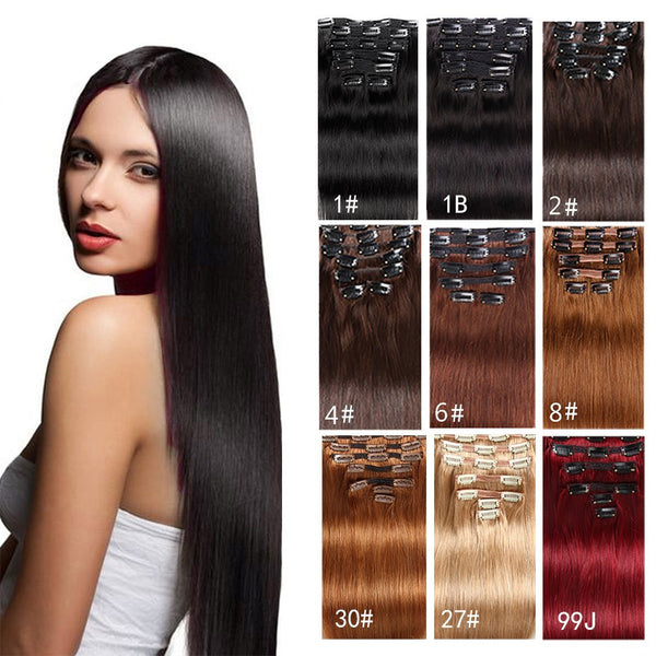 200 Gram 26" 28" Straight Clip in Hair Extensions Human Hair Brazilian Virgin Hair Double Weft Full Head Straight 7 Pieces/set